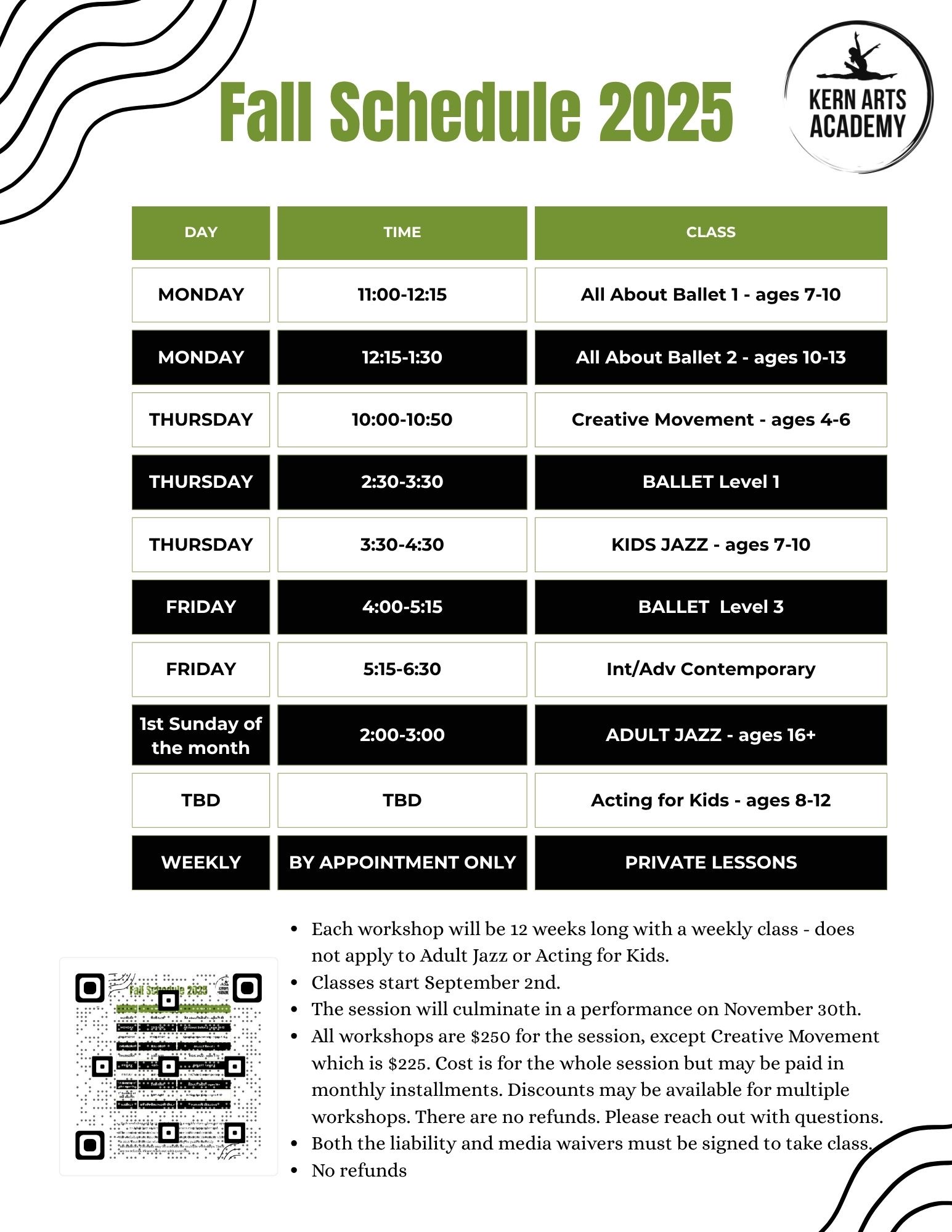 Fall Schedule 2025